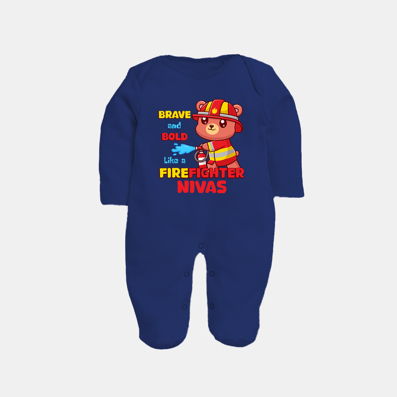 Future Firefighter Sleep Suit | Profession-Themed Name Sleep Suit - NAVY BLUE - New Born (Chest 7.5")