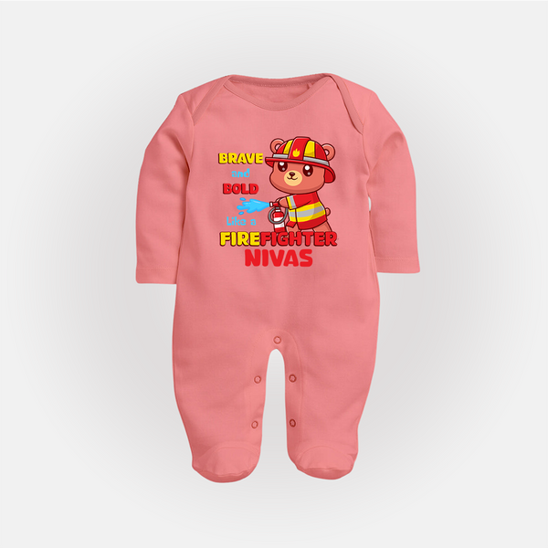 Future Firefighter Sleep Suit | Profession-Themed Name Sleep Suit - PEACH - New Born (Chest 7.5")