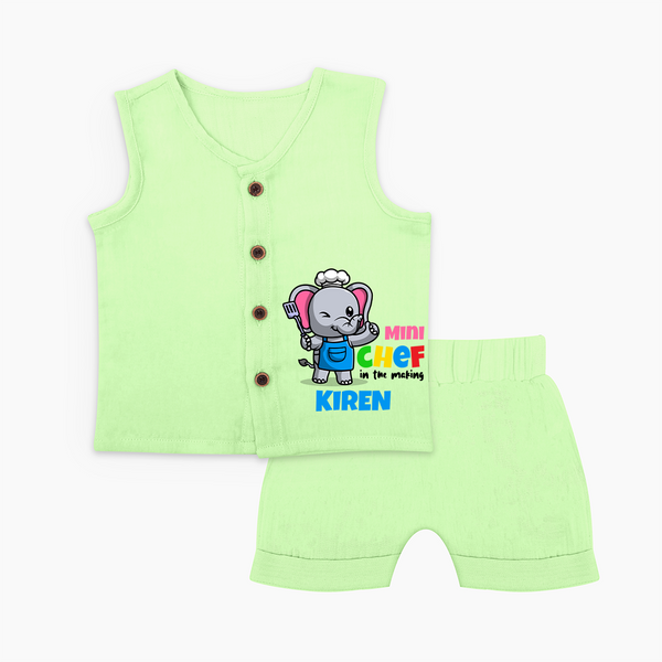 Future Chef Jabla Set | Soft Cotton Personalized Jabla Set - PASTEL GREEN - 0 - 3 Months Old (Chest 9.8")
