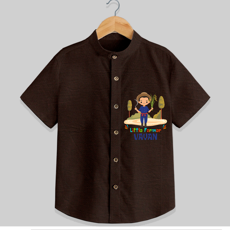Little Farmer Boy Shirt - CHOCOLATE BROWN - 0 - 6 Months Old (Chest 21")