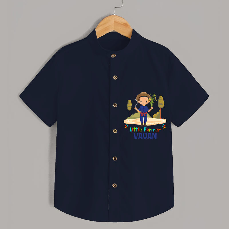 Little Farmer Boy Shirt - NAVY BLUE - 0 - 6 Months Old (Chest 21")