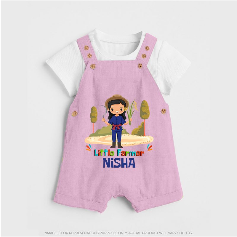 Future Farmer Dungaree Set | Soft Cotton Personalized Dungaree Set - BABY PINK - 0 - 5 Months Old (Chest 18")