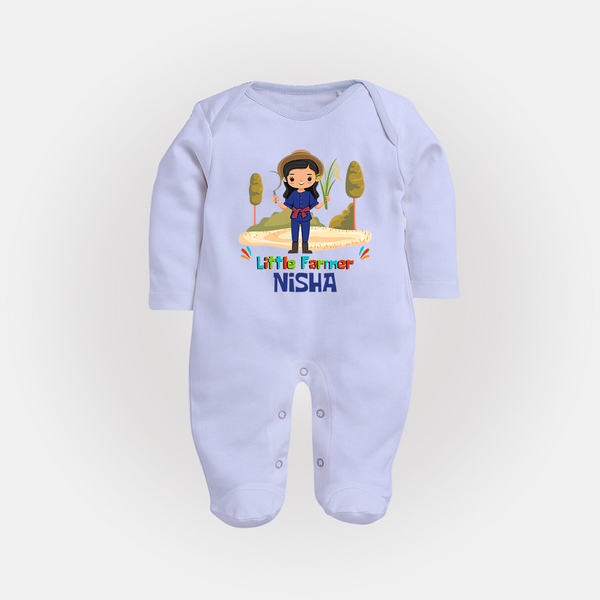 Future Farmer Sleep Suit | Soft Cotton Personalized Sleep Suit - BABY BLUE - New Born (Chest 7.5")