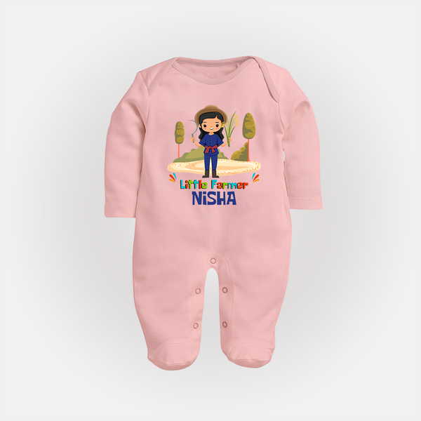 Future Farmer Sleep Suit | Soft Cotton Personalized Sleep Suit - BABY PINK - New Born (Chest 7.5")