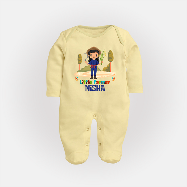 Future Farmer Sleep Suit | Soft Cotton Personalized Sleep Suit - PASTEL YELLOW - New Born (Chest 7.5")