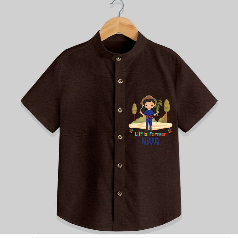 Little Farmer Girl Shirt - CHOCOLATE BROWN - 0 - 6 Months Old (Chest 21")