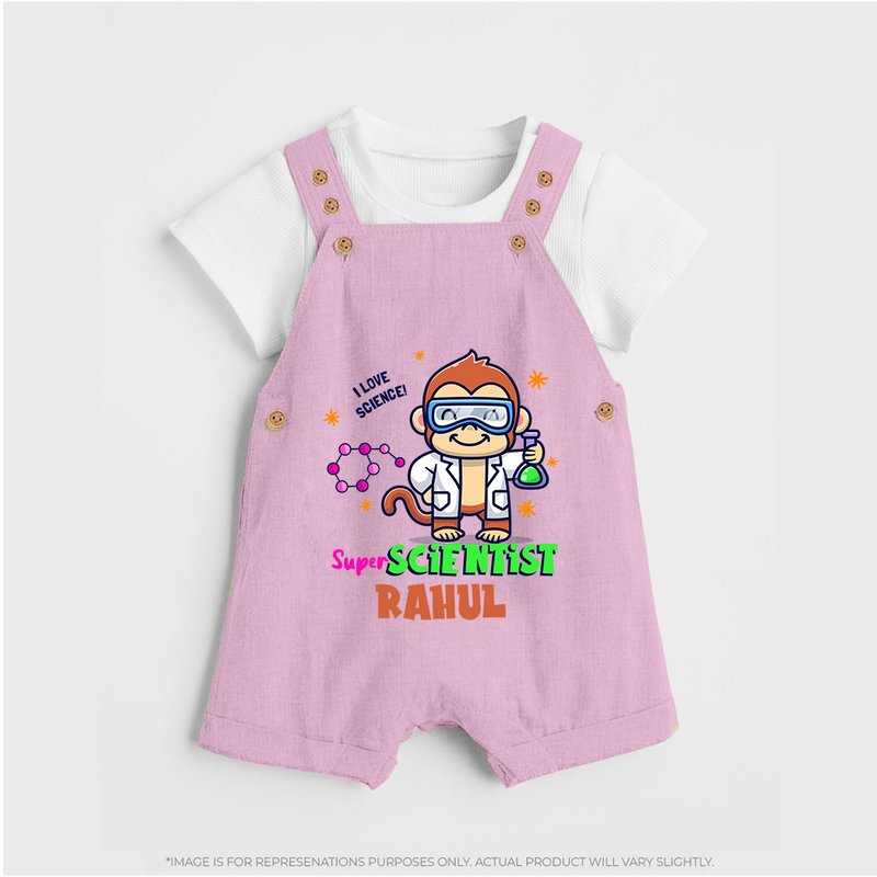 Future Scientist Dungaree Set | Cute Baby Dungaree Set with Name - BABY PINK - 0 - 5 Months Old (Chest 18")