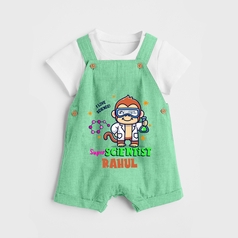Future Scientist Dungaree Set | Cute Baby Dungaree Set with Name - GREEN - 0 - 5 Months Old (Chest 18")