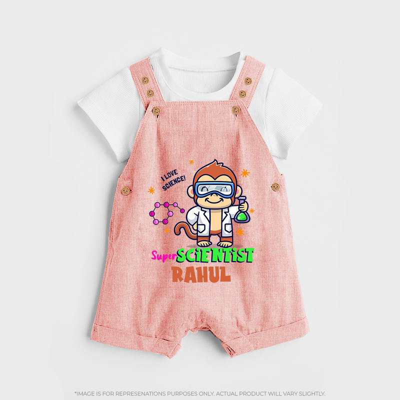 Future Scientist Dungaree Set | Cute Baby Dungaree Set with Name - PEACH - 0 - 5 Months Old (Chest 18")