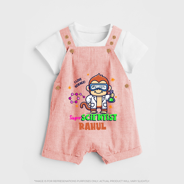 Future Scientist Dungaree Set | Cute Baby Dungaree Set with Name - PEACH - 0 - 5 Months Old (Chest 18")