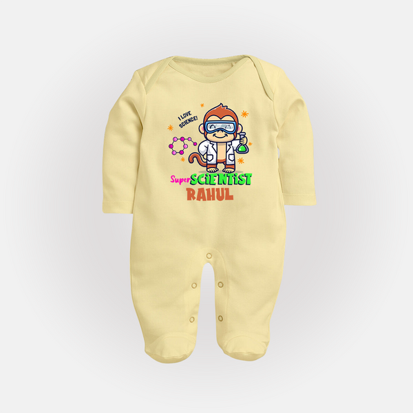 Future Scientist Sleep Suit | Cute Baby Sleep Suit with Name - PASTEL YELLOW - New Born (Chest 7.5")