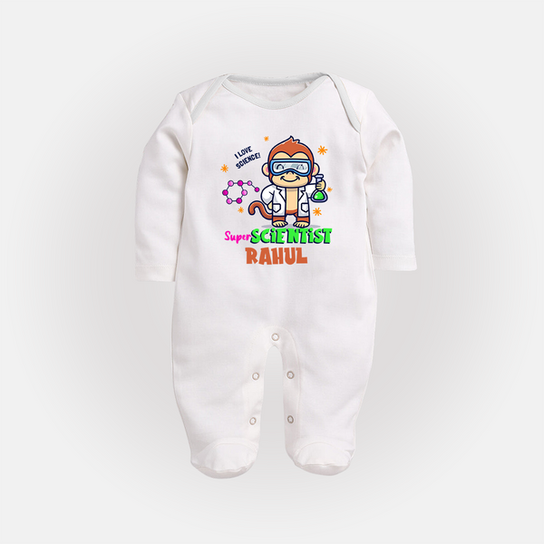 Future Scientist Sleep Suit | Cute Baby Sleep Suit with Name - WHITE - New Born (Chest 7.5")