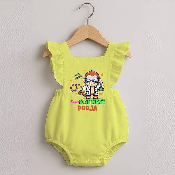 Future Scientist Romper Frock | Cute Baby Romper Frock with Name - PASTEL YELLOW - 0 - 3 Months Old (Chest 19")