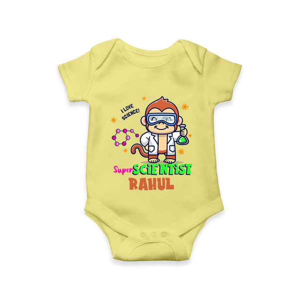 Future Scientist Romper / Onesie | Cute Baby Romper / Onesie with Name - PASTEL YELLOW - New Born (Chest 14")