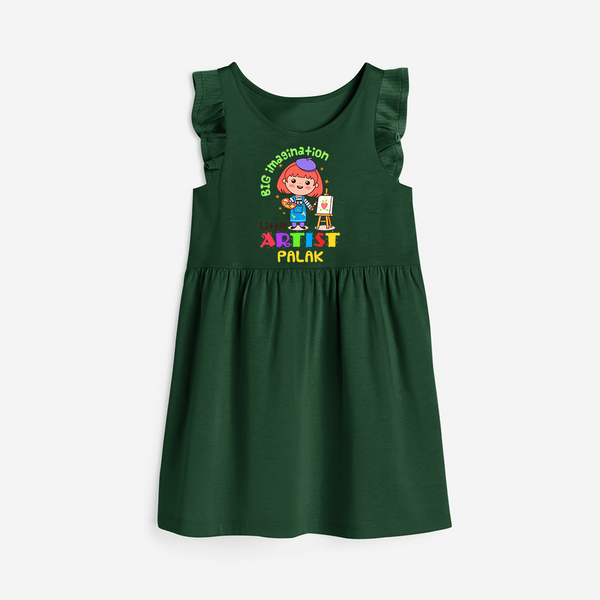 Creative Artist Girl Frock - BOTTLE GREEN - 0 - 6 Months Old (Chest 18")