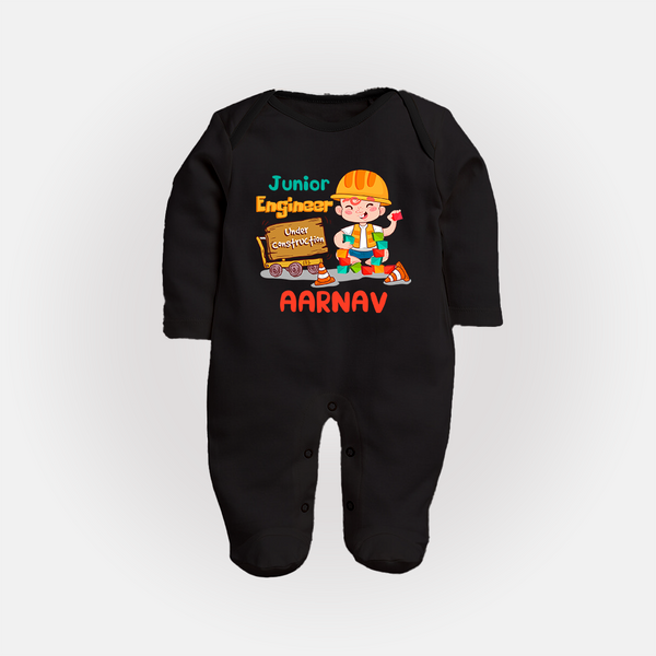 Future Engineer Sleep Suit | Soft Cotton Custom Name Sleep Suit - BLACK - New Born (Chest 7.5")