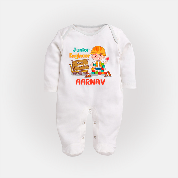 Future Engineer Sleep Suit | Soft Cotton Custom Name Sleep Suit - WHITE - New Born (Chest 7.5")