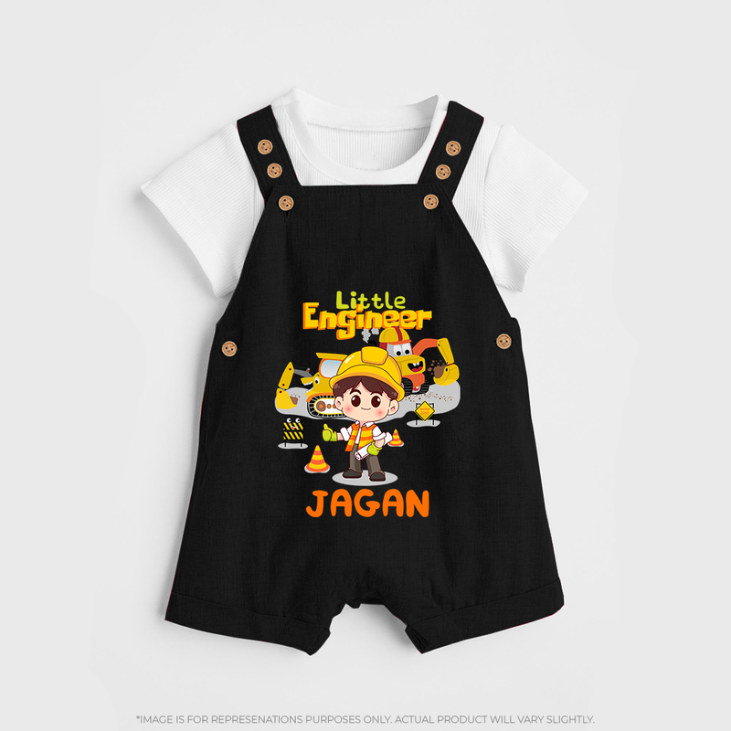 Future Engineer Dungaree Set | Custom Printed Name Dungaree Set - BLACK - 0 - 5 Months Old (Chest 18")