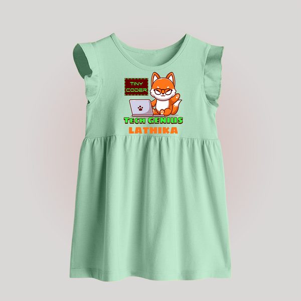 Future Tech Genius Baby Frock | Personalized Baby Frock for Babies - MINT GREEN - 0 - 3 Months Old (Chest 17")