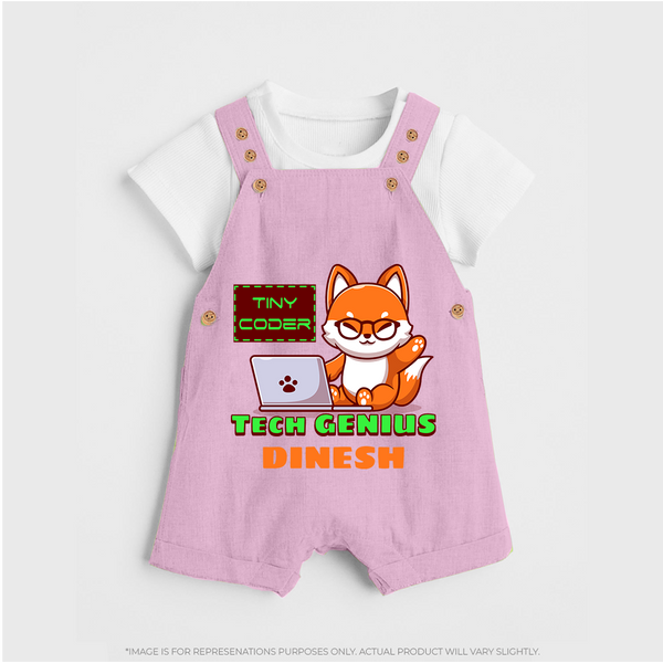 Future Tech Genius Dungaree Set | Personalized Dungaree Set for Babies - BABY PINK - 0 - 5 Months Old (Chest 18")