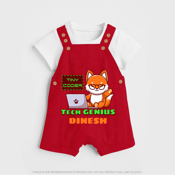 Future Tech Genius Dungaree Set | Personalized Dungaree Set for Babies - RED - 0 - 5 Months Old (Chest 18")