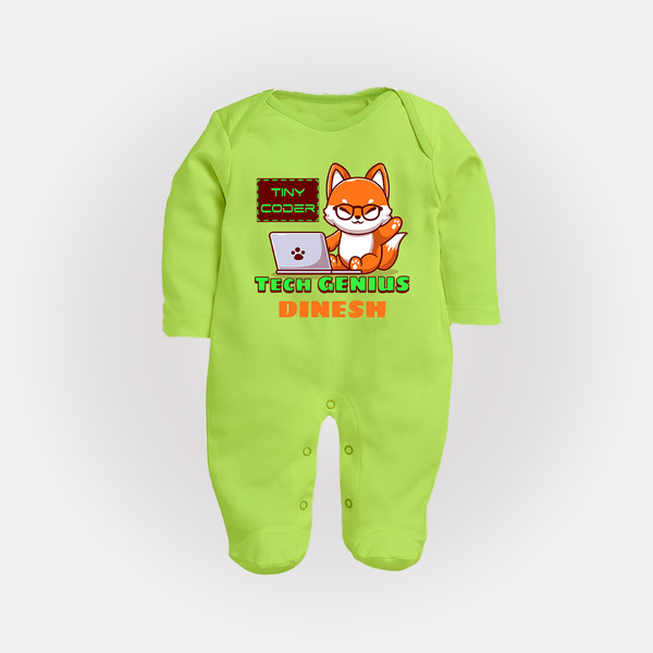 Future Tech Genius Sleep Suit | Personalized Sleep Suit for Babies - LIME GREEN - New Born (Chest 7.5")