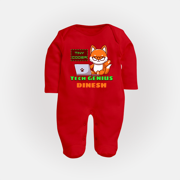 Future Tech Genius Sleep Suit | Personalized Sleep Suit for Babies - RED - New Born (Chest 7.5")
