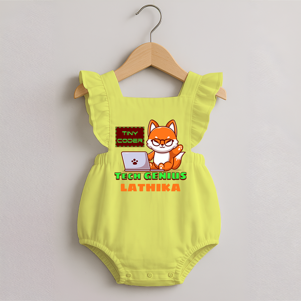Future Tech Genius Romper Frock | Personalized Romper Frock for Babies - PASTEL YELLOW - 0 - 3 Months Old (Chest 19")