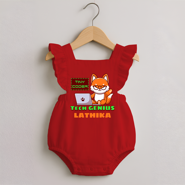 Future Tech Genius Romper Frock | Personalized Romper Frock for Babies - RED - 0 - 3 Months Old (Chest 19")