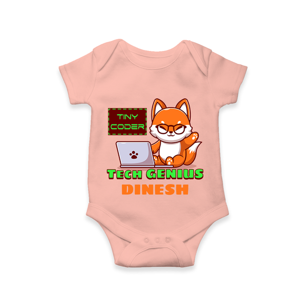 Future Tech Genius Romper / Onesie | Personalized Romper / Onesie for Babies - PEACH - New Born (Chest 14")