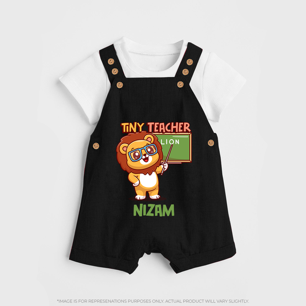 Future Tiny Teacher Dungaree Set | Personalized Dungaree Set for Babies - BLACK - 0 - 5 Months Old (Chest 18")