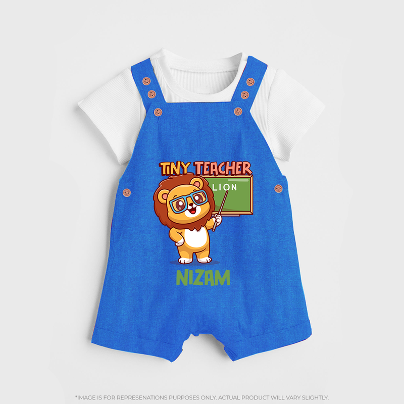 Future Tiny Teacher Dungaree Set | Personalized Dungaree Set for Babies - COBALT BLUE - 0 - 5 Months Old (Chest 18")
