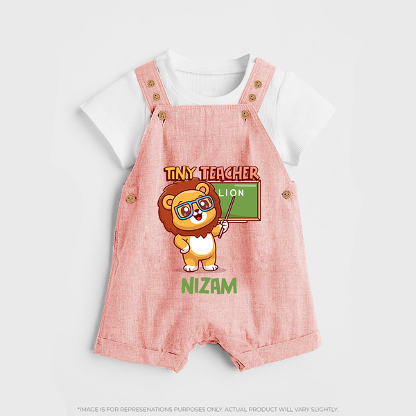 Future Tiny Teacher Dungaree Set | Personalized Dungaree Set for Babies - PEACH - 0 - 5 Months Old (Chest 18")