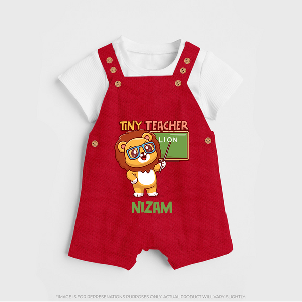 Future Tiny Teacher Dungaree Set | Personalized Dungaree Set for Babies - RED - 0 - 5 Months Old (Chest 18")