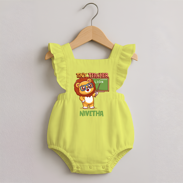 Future Tiny Teacher Romper Frock | Personalized Romper Frock for Babies - PASTEL YELLOW - 0 - 3 Months Old (Chest 19")