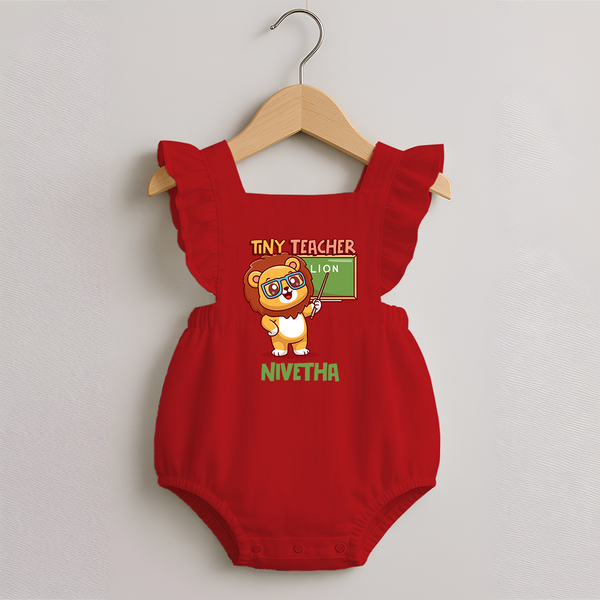 Future Tiny Teacher Romper Frock | Personalized Romper Frock for Babies - RED - 0 - 3 Months Old (Chest 19")