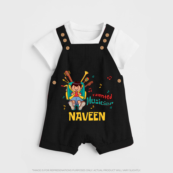 Future Musician Dungaree Set | Personalized Dungaree Set for Babies - BLACK - 0 - 5 Months Old (Chest 18")