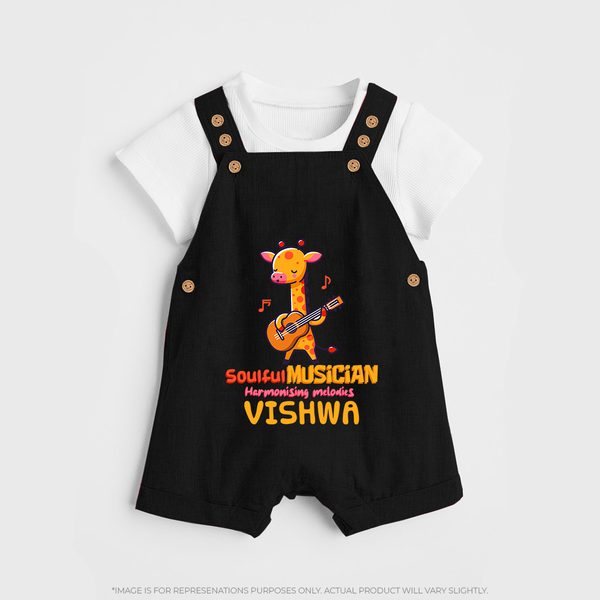 Future Soulful Musician Dungaree Set | Personalized Dungaree Set for Babies - BLACK - 0 - 5 Months Old (Chest 18")
