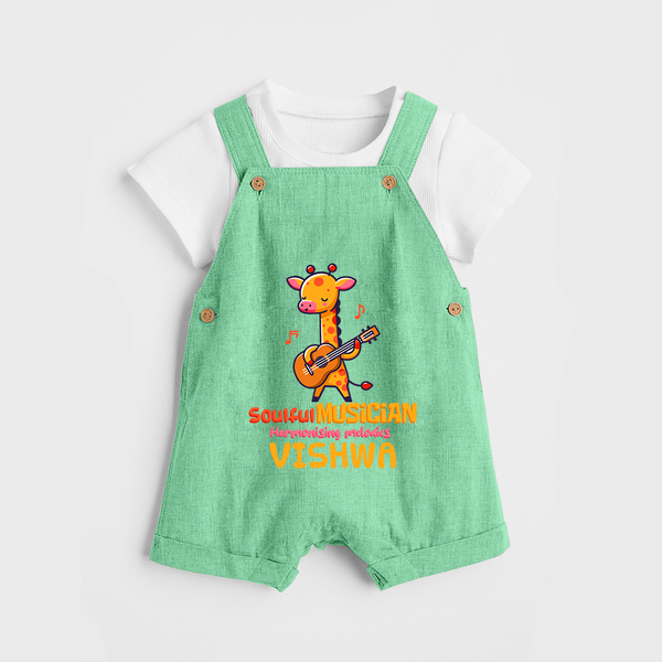 Future Soulful Musician Dungaree Set | Personalized Dungaree Set for Babies - GREEN - 0 - 5 Months Old (Chest 18")