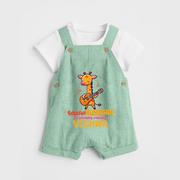 Future Soulful Musician Dungaree Set | Personalized Dungaree Set for Babies - MINT GREEN - 0 - 5 Months Old (Chest 18")