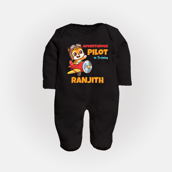 Future Pilot Sleep Suit | Personalized Profession Sleep Suit for Babies - BLACK - New Born (Chest 7.5")