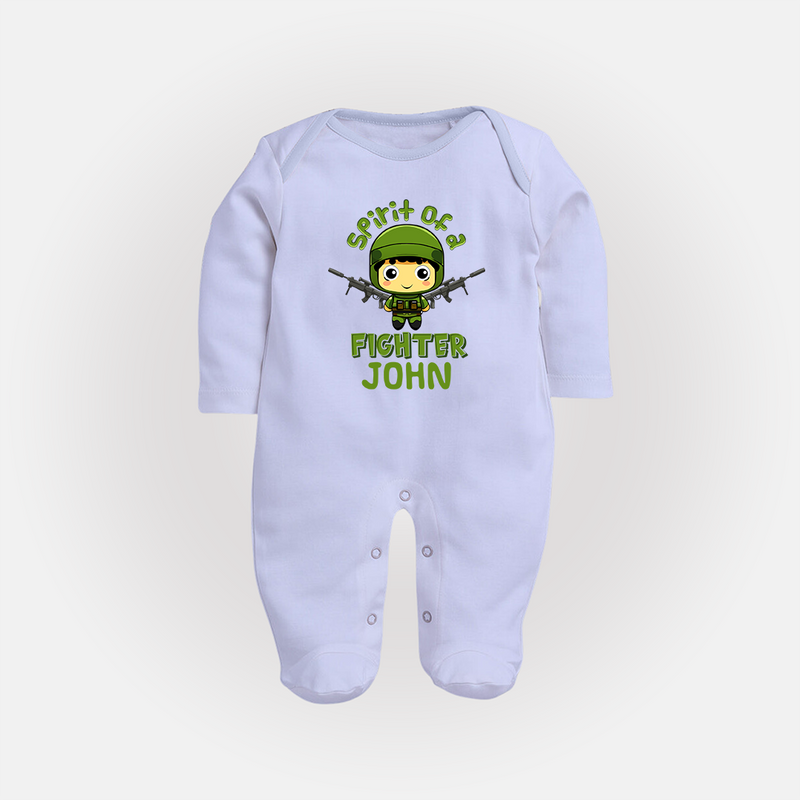 Future Fighter Sleep Suit | Custom Name Sleep Suit for Infants - BABY BLUE - New Born (Chest 7.5")