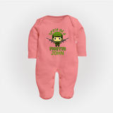 Future Fighter Sleep Suit | Custom Name Sleep Suit for Infants - PEACH - New Born (Chest 7.5")