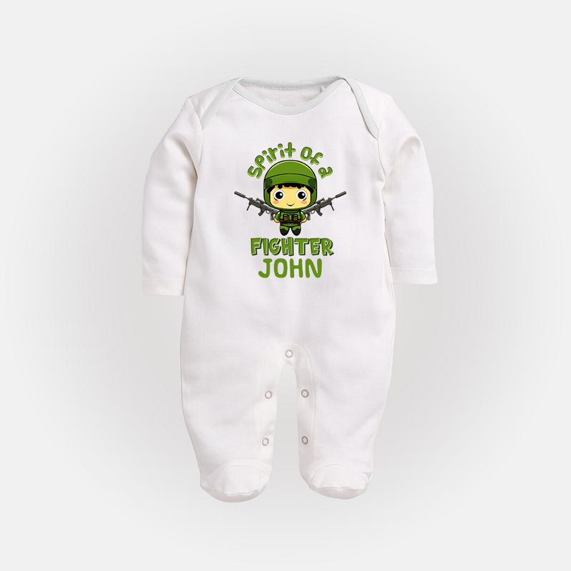 Future Fighter Sleep Suit | Custom Name Sleep Suit for Infants - WHITE - New Born (Chest 7.5")