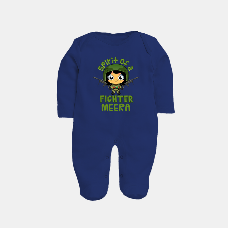 Future Fighter Sleep Suit | Custom Name Baby Sleep Suit  - NAVY BLUE - New Born (Chest 7.5")