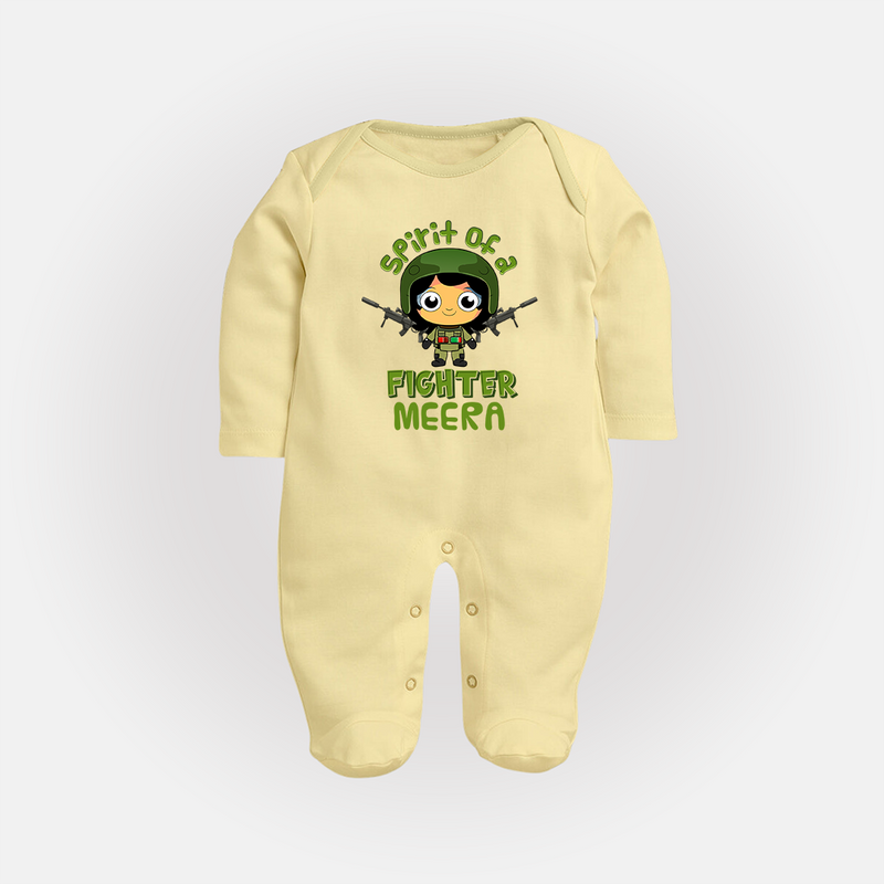 Future Fighter Sleep Suit | Custom Name Baby Sleep Suit  - PASTEL YELLOW - New Born (Chest 7.5")