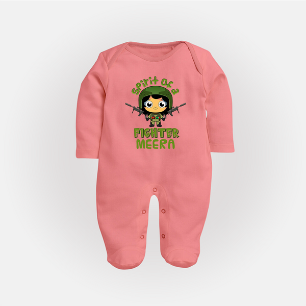 Future Fighter Sleep Suit | Custom Name Baby Sleep Suit  - PEACH - New Born (Chest 7.5")