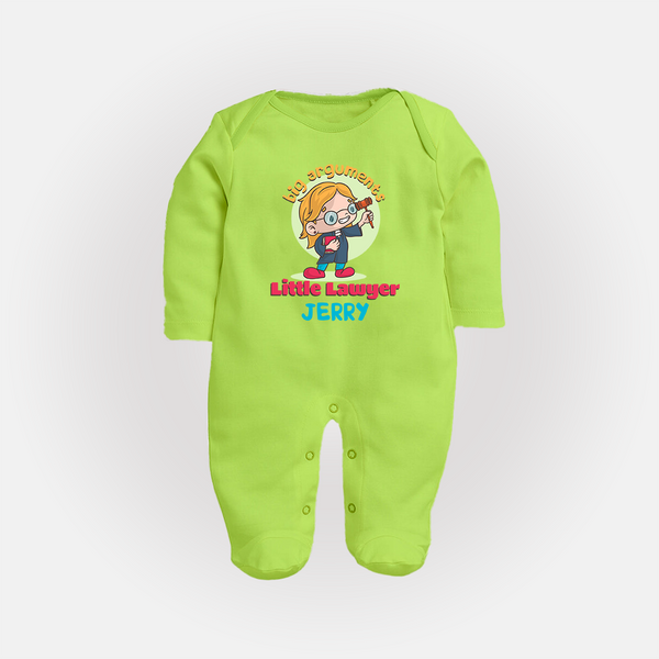 Future Lawyer Sleep Suit | Custom Name Baby Sleep Suit - LIME GREEN - New Born (Chest 7.5")