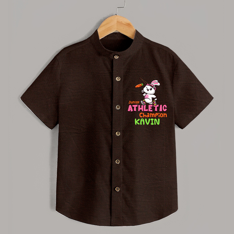Future Athletic Champion Shirt | Custom Name Baby Shirt - CHOCOLATE BROWN - 0 - 6 Months Old (Chest 23")