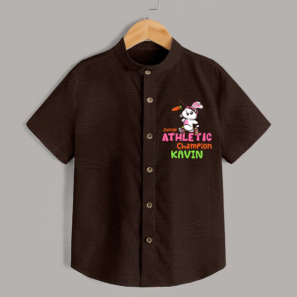 Future Athletic Champion Shirt | Custom Name Baby Shirt - CHOCOLATE BROWN - 0 - 6 Months Old (Chest 23")